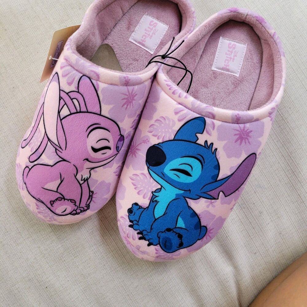 Disney Stitch Pink Angel Slide Slippers Women's Size 9/10 Cushioned Textile